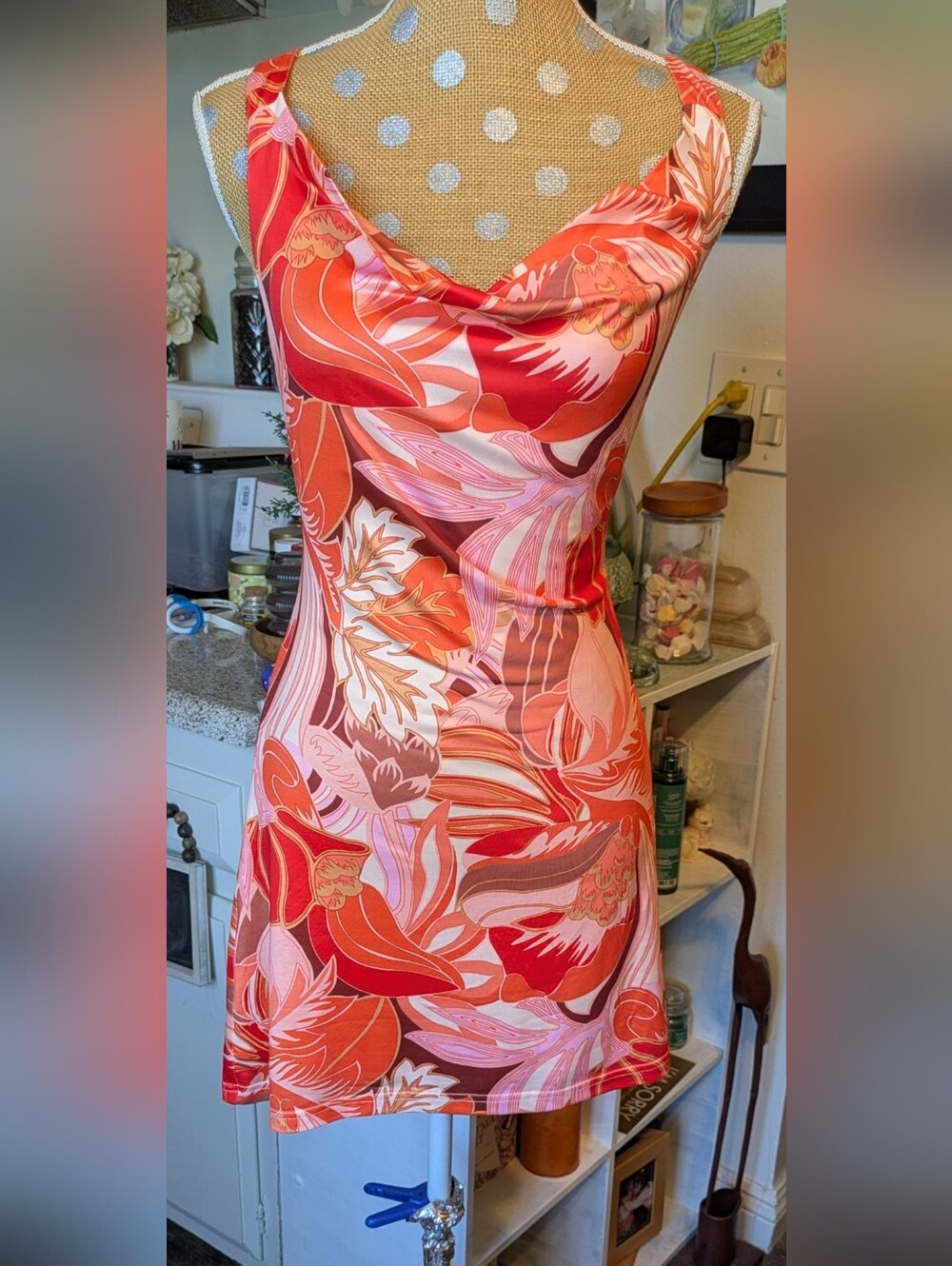 Cotton Candy LA Pink and Coral Swirl Mini Dress Low Back Lg New
